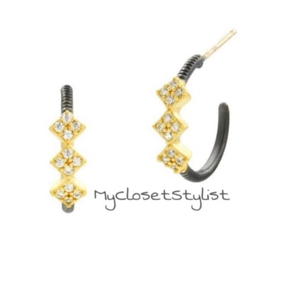 Freida Rothman Jewelry - Freida Rothman 14K GOLD Crystal Hoops Earrings NWT